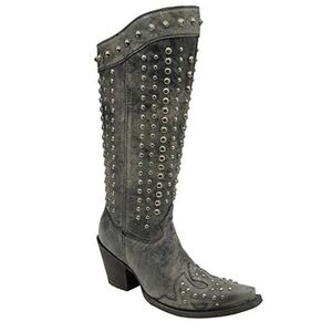 Corral Women's Distressed Black Full Studded Snip Toe Cowgirl Boots